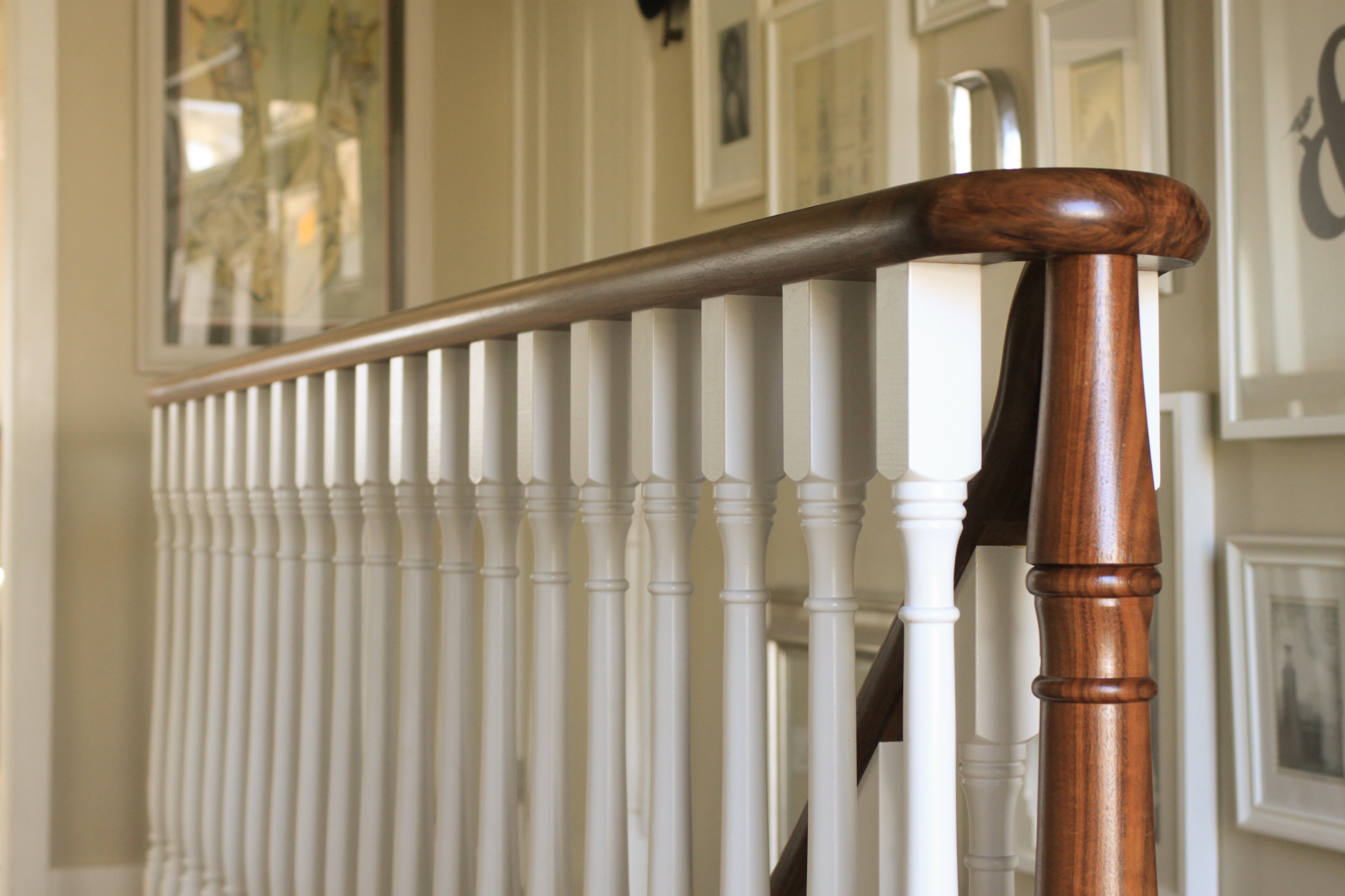 walnut/painted spindles